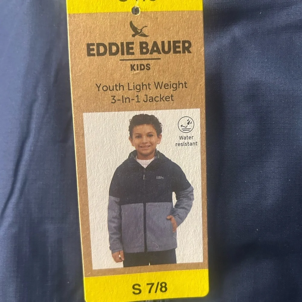 NWT Eddie Bauer Kids Navy and Light Blue Raincoat 3-in-1 Lightweight Jacket
